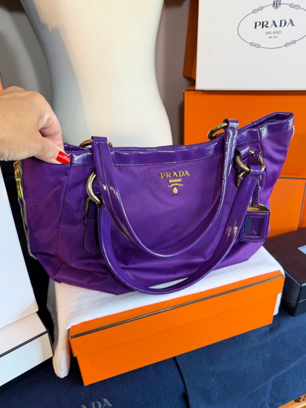 Prada Purple Nylon Shoulder Bag with Gold Hardware! Offers always welcome! - Picture 8 of 15